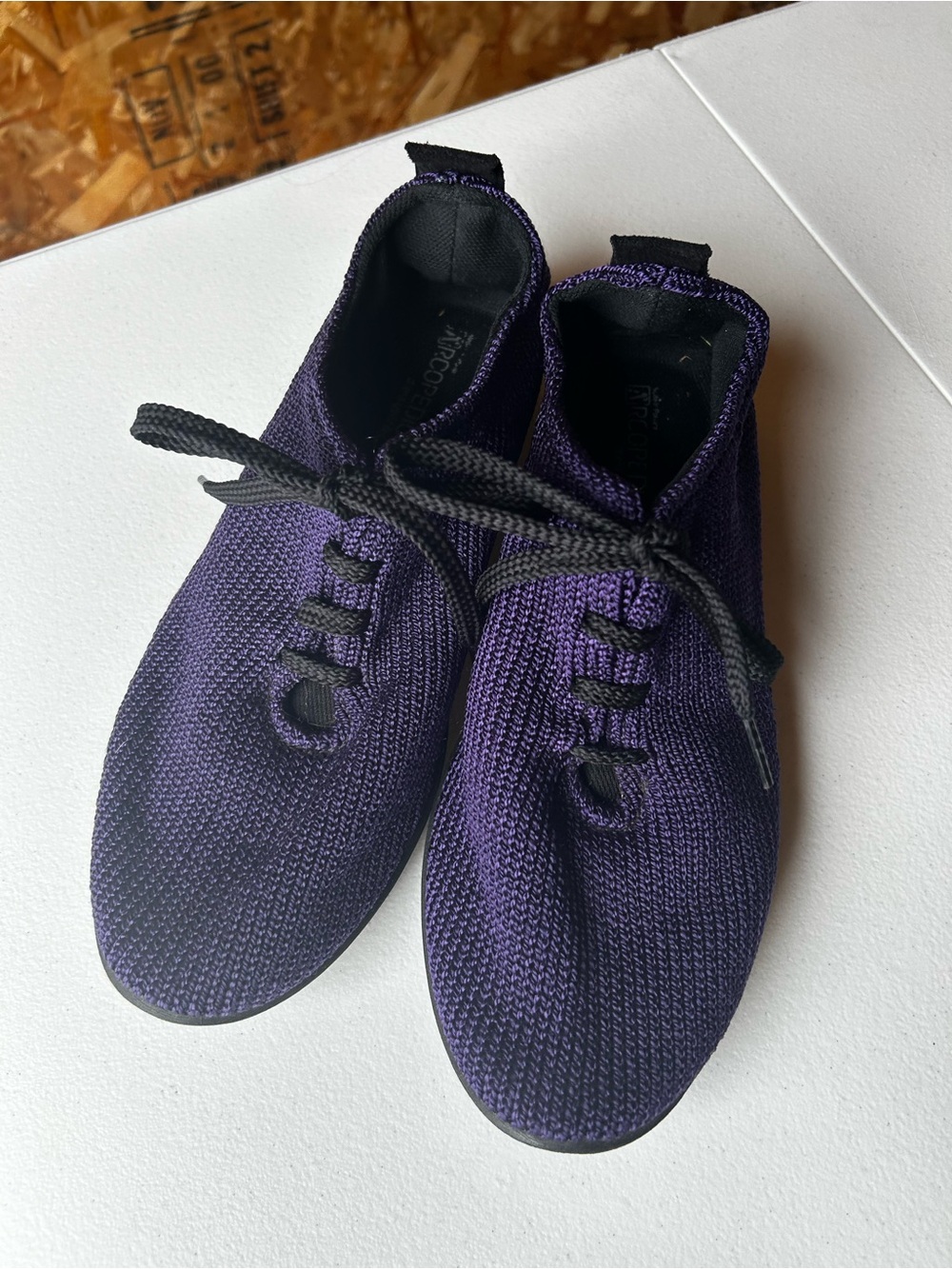 Arcopedico Knit Lace-Up Sneakers in Deep Purple with Black Laces
